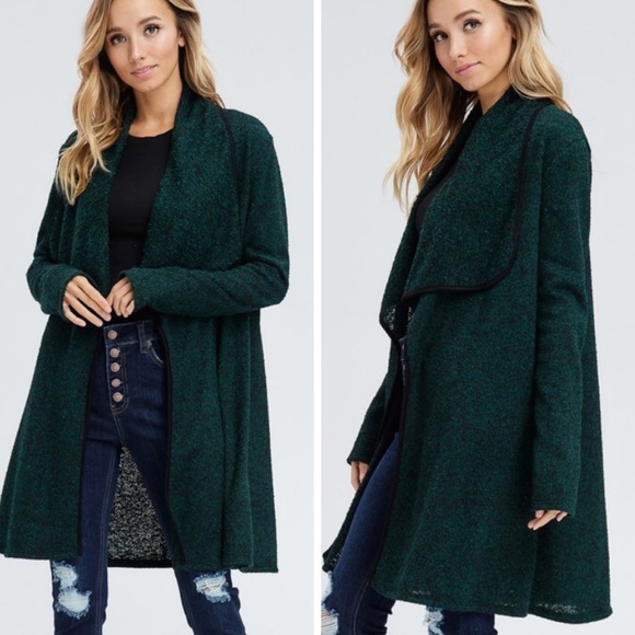 Sweaters - Green Open Front Cardigan